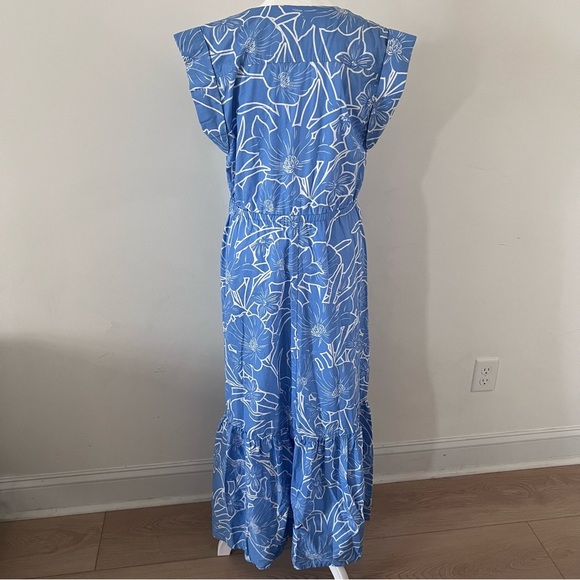 Steve Madden Blue and White Floral Print Prairie Maxi Dress |Size Large| - Picture 5 of 7